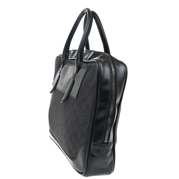 GUCCI GG Pattern Denim Briefcase Hand Bag Canvas Leather Black GHW Italy - Picture 4 of 5